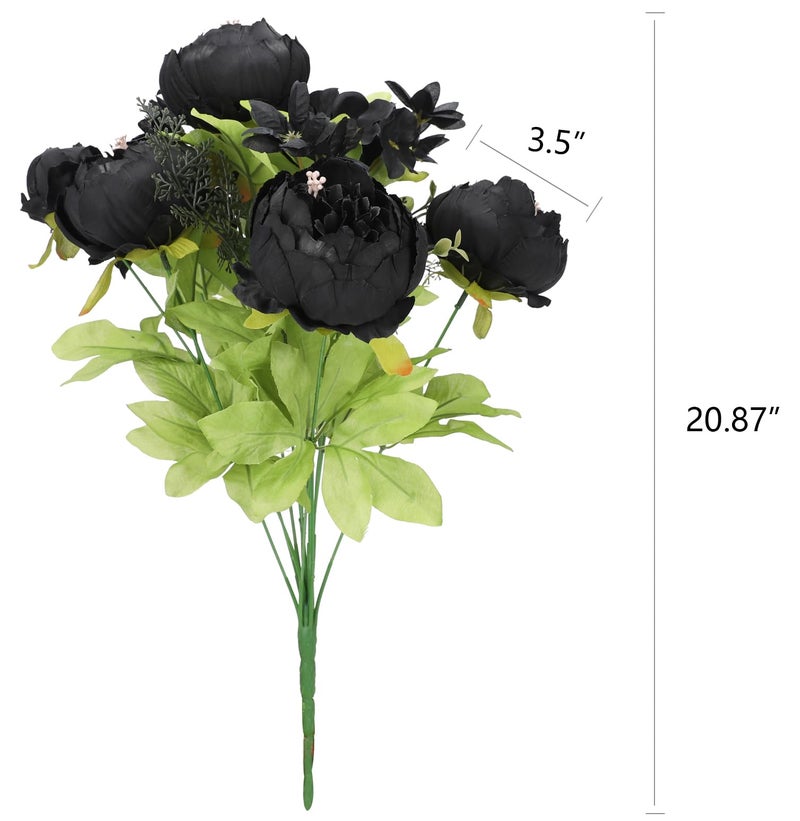 Duovlo Artificial Peony Silk Flowers Fake Flowers Vintage Wedding Home Decoration,Pack of 1 (Black) - Image 2